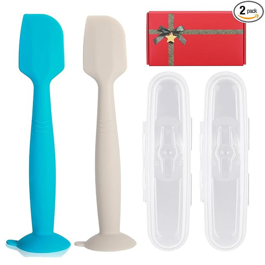Baby Diaper Cream Spatula with Case,2 Large Diaper Spatula with 2 Case 1 Gift Box,Soft Butt Paste Spatula Baby Butt Spatula,Diaper Cream Applicator Diaper Rash Spatula Blue Beige