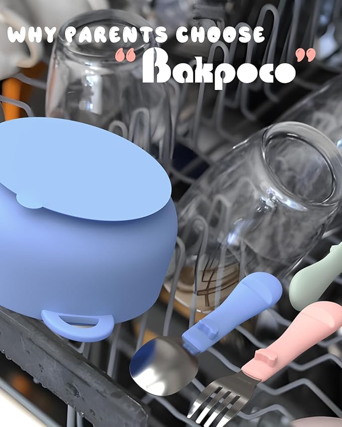 Bakpoco 6PCS Toddler Utensils, 316 Stainless Steel Baby Safe Forks + Spoons with Silicone Handle, BPA Free Dishwasher Safe Kids Silverware Cutlery with Box, Sage/Blue/Blush