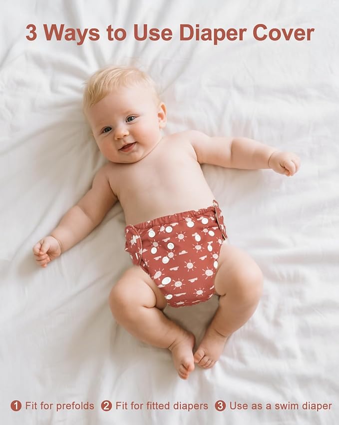 babygoal Baby Cloth Cover for Prefolds,Flats or Fitted Diapers– Adjustable, Reusable, Waterproof Swim Diaper Cover