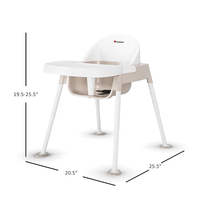 Foundations Secure Sitter 7-13" Adjustable Height Feeding Chair, 3 Pack, Stable “No Tip” Feet, 3-Point Adjustable Harness, Removable Tray, Easy to Clean, Smooth Plastic, White/Tan