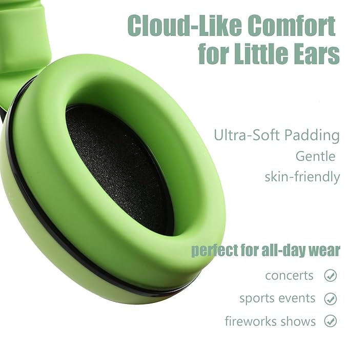 Funbliss Baby Ear Protection Noise Cancelling Headphones for Babies and Toddlers Baby Earmuffs - Ages 3-36 Months Green