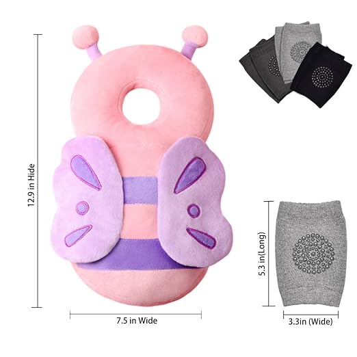 Okydoky Baby Head Protector & Baby Knee Pads for Crawling,Toddlers Head Safety Pad Adjustable Backpack,Baby Back Protection for Walking & Crawling, Butterfly