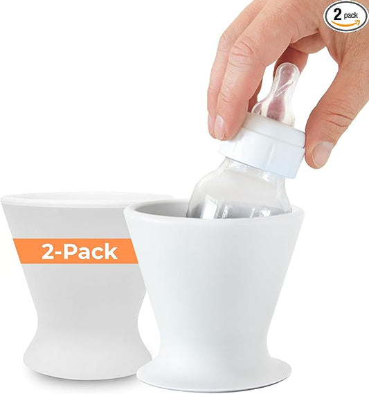 Bökee Ultimate Non-Toxic Silicone Breast Pump and Baby Bottle Holder – Easy One Hand Milk & Formula Prep with Premium Wide Base Suction Cup - Dishwasher Safe - Soft White, 2-Pack