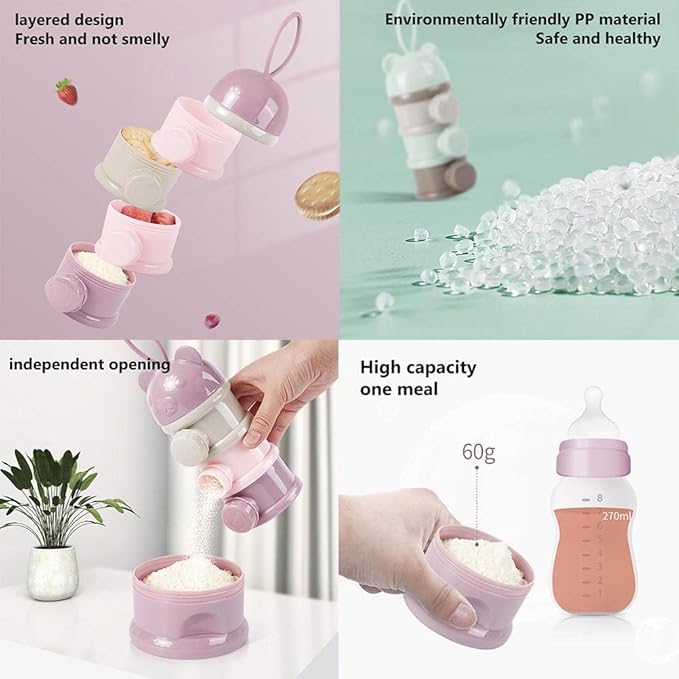 Enfudid Portable Milk Powder Dispensers Pot, 4 Layer Formula Milk Storage Container Portable Food Storage Containers, Food, Snacks, Powder Container for Travel and Outdoor Activities