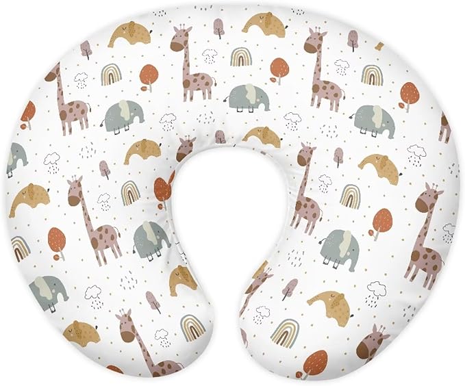 Nursing Pillow Cover Stretchy，Breastfeeding Pillow Slipcover For Baby Boys & Girls,Nursing Pillow Case For Newborn Soft Fabric Fits Snug On Infant, Washable & Breathable,Cute Giraffe Elephant