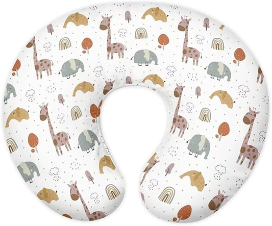 Nursing Pillow Cover Stretchy，Breastfeeding Pillow Slipcover For Baby Boys & Girls,Nursing Pillow Case For Newborn Soft Fabric Fits Snug On Infant, Washable & Breathable,Cute Giraffe Elephant