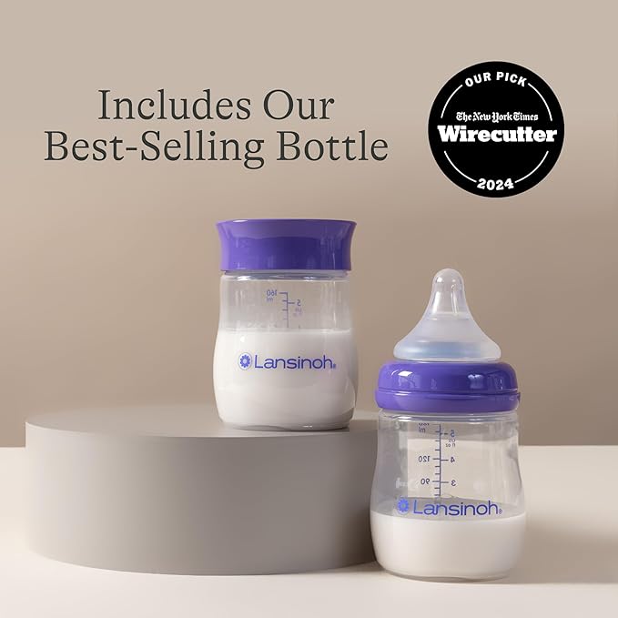 Lansinoh Signature Pro Portable Double Electric Breast Pump with LCD Screen | 3 Power Modes, 25mm Flanges, 2 Bottles, 1 Slow Flow Nipple, & Carry Bag
