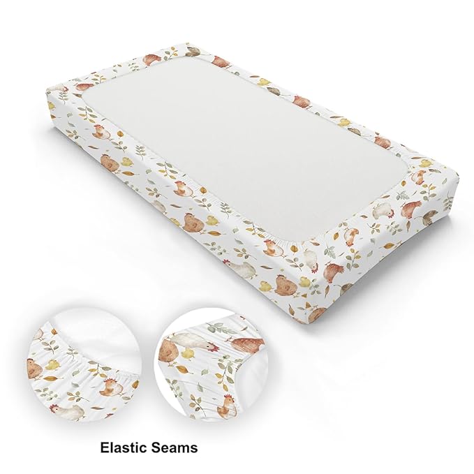 Watercolor Cute Farm Animals Chicken Baby Changing Pad Cover, Unisex Chicken Nursery Diaper Changing Table Pad Mat Sheet for Boys Girls-16x32