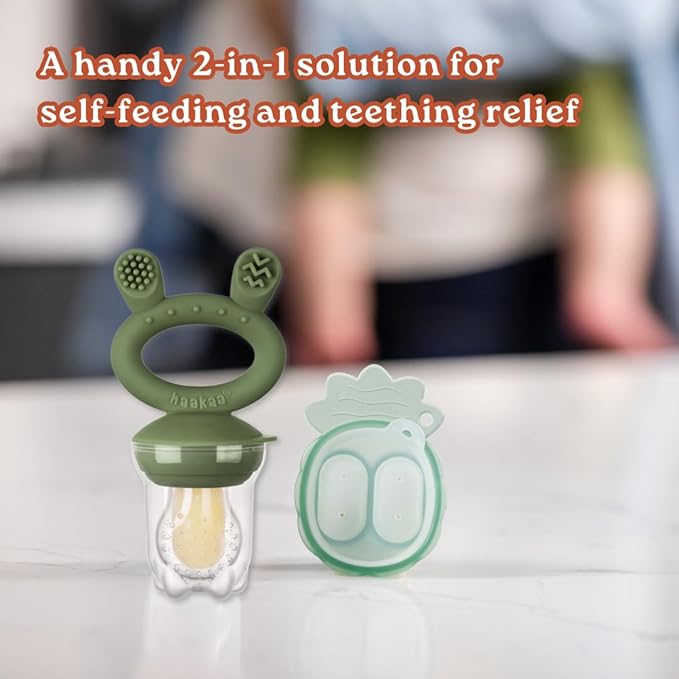 Haakaa Freeze-N-Feed Mini Combo with Silicone Food Feeder & Silicone Mini Nibble Tray|Baby Solid Food Self Feeder|Breastmilk Popsicle Mold Storage & Feeder for Soothing Baby Gums 1 PK