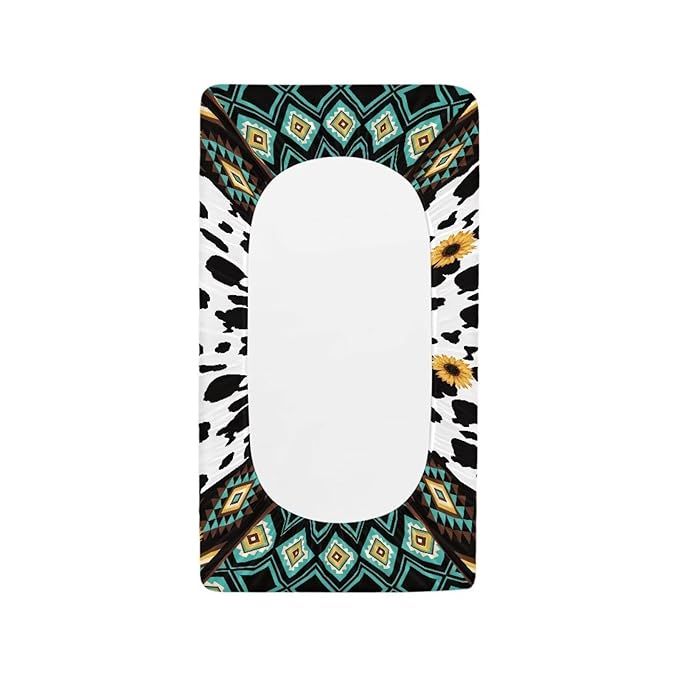 ZDCUSTOM Aztec Sunflower Cow Changing Pad Cover Changing Table Sheets Diaper Changing Table Cover Comfy Cozy Cradle Sheets Fits 32"x16" Contoured Pad