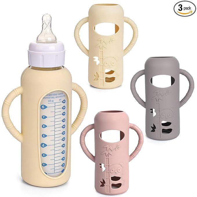 3 Pack Silicone Sleeves for Dr. Brown's Glass Bottles 8 OZ - Anti Breakage Baby Bottle Holder, Compatible with Dr. Brown's Glass Bottles for Babies with Handle (Other Products Cannot be adapted)