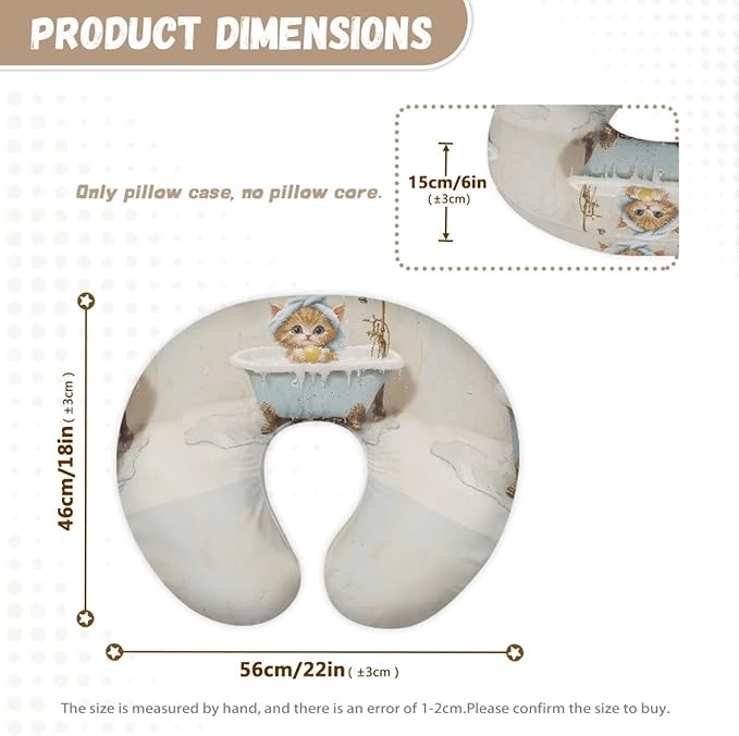Infant Nursing Pillow Covers for Boys and Girls,Grey Breathable Nursing Pillow Slipcover Baby Pillow Cover Feeding Position Support,Bubble Bath Cat(Cover Only)