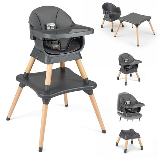 BABY JOY High Chair, 9-in-1 Convertible Highchairs for Babies and Toddlers, Booster Seat | Table & Chair Set | Stool, Adjustable Legs, Removable Tray, Safety Harness & PU Cushion (Dark Gray)