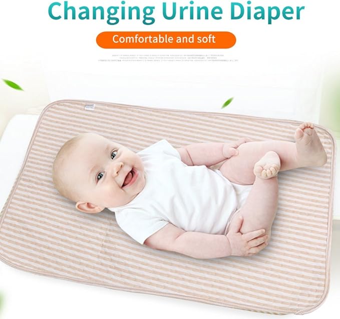 Fdit Baby Changing Pad, Portable Cotton Diaper Mat, Multi-Function, Coffee Stripes, M-50x70cm, 0-3 Years