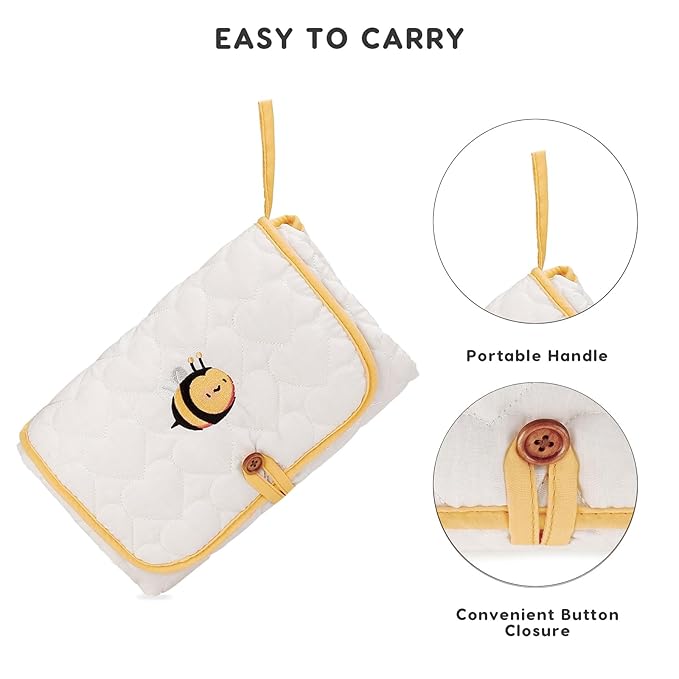 SONARIN Cute Portable Baby Changing Mat,Waterproof Folding Diaper Changing Pad Lightweight Travel Nappy Changing Mat Changing Station with Pocket for Newborns Infants(Bee)