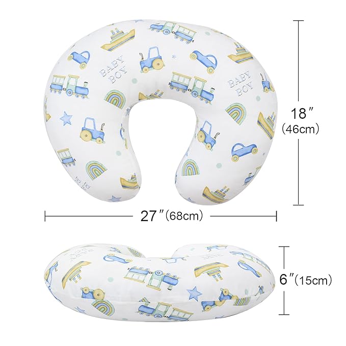 OWLOWLA Nursing Pillow Covers,Muslin Cotton Breastfeeding Pillow Covers for Nursing Pillow,Soft&Durable Nursing Cover Baby Boys Girls(Baby Boy&Dino)