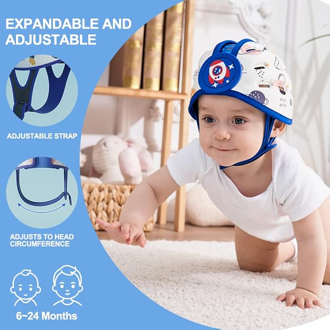 Rocket Baby Helmet - Soft Cushion Head Protector for Crawling, Walking Infants (Blue, 6-12 Months)