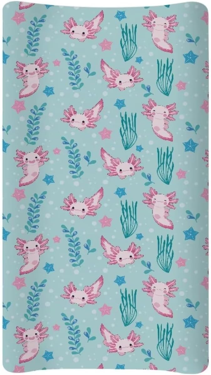 Kawaii Axolotl Changing Pad Cover, Diaper Changing Pad Covers for Baby, Fitted Boys Girls Changing Table Sheets for 32''×16'' Change Table Pad, Soft and Breathable