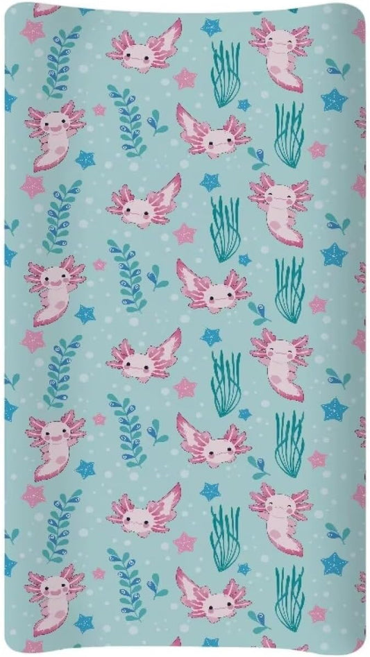 Kawaii Axolotl Changing Pad Cover, Diaper Changing Pad Covers for Baby, Fitted Boys Girls Changing Table Sheets for 32''×16'' Change Table Pad, Soft and Breathable
