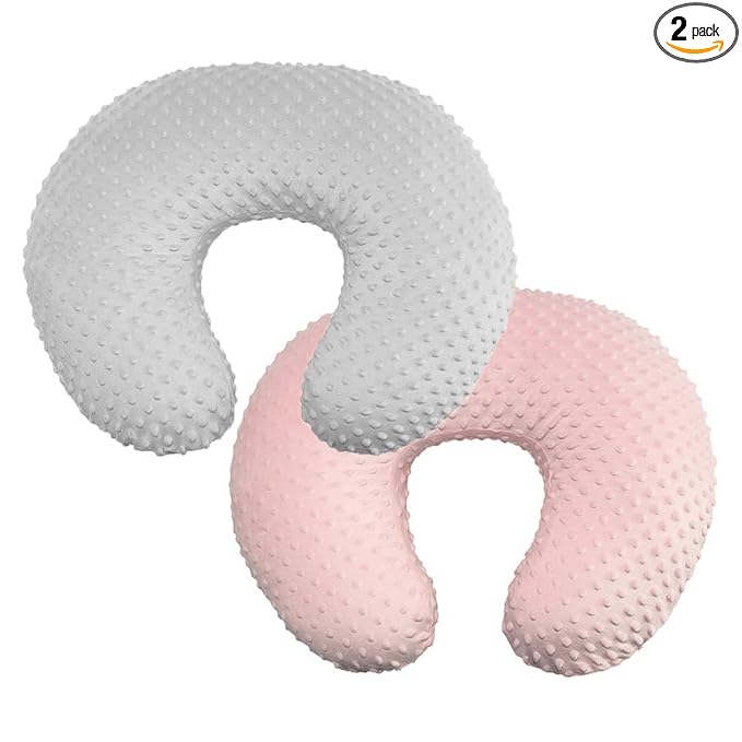 OWLOWLA 2Pack Nursing Pillow Cover Grey&Pink Nursing Pillow Covers Set Breastfeeding Pillow Slipcover Fits Naked Nursing Pillow for Baby Boy Girl(Silver Gray/Blush)