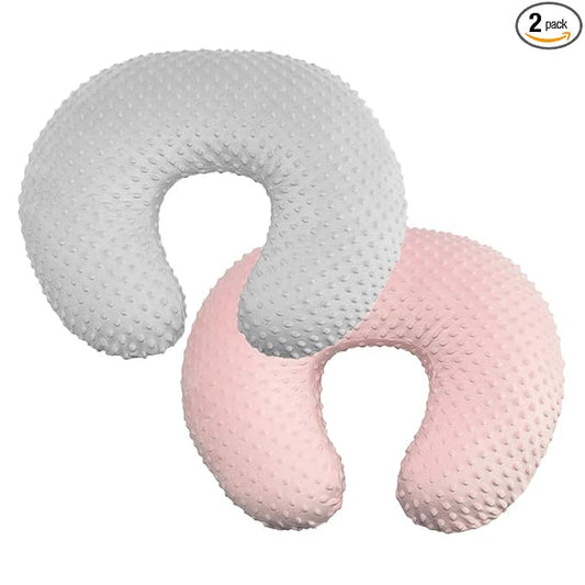 OWLOWLA 2Pack Nursing Pillow Cover Grey&Pink Nursing Pillow Covers Set Breastfeeding Pillow Slipcover Fits Naked Nursing Pillow for Baby Boy Girl(Silver Gray/Blush)
