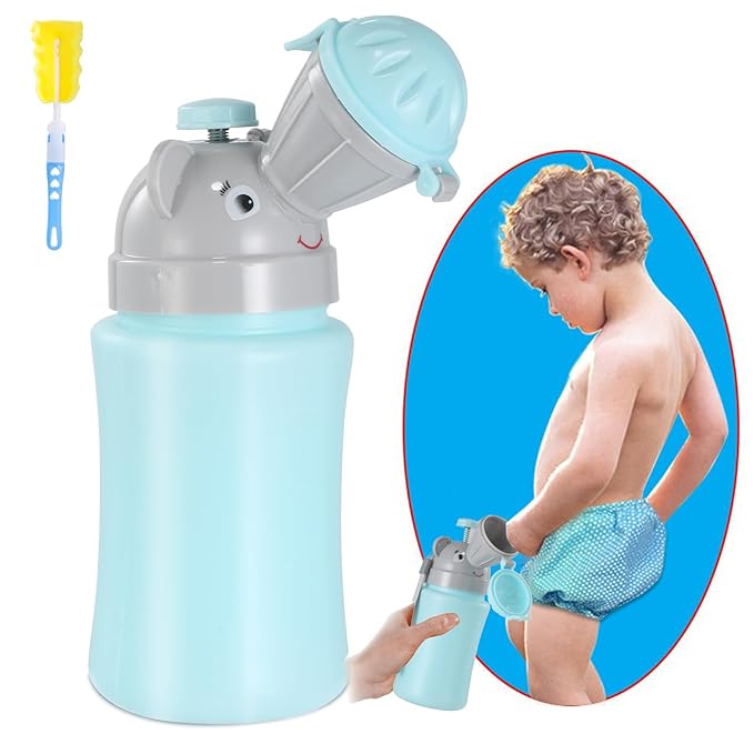 ONEDONE Portable Urinal for Kids 17 OZ Pee Bottle with Clean Brush Travel Urinal for Kids Baby Child Pee Cup for Boys Emergency Toilet for Camping Car Travel and Kid Potty Training(Blue)