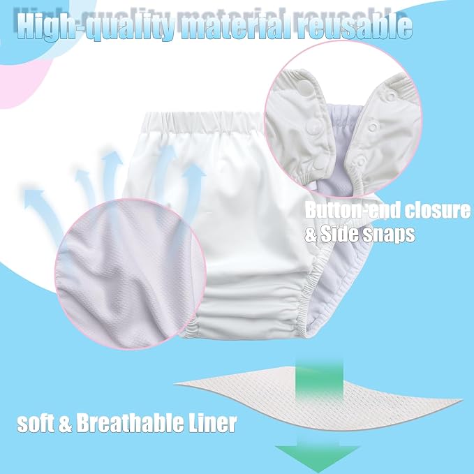 Baby Newborn Reusable Swim Diapers Washable Toddler Unisex Swim Diaper Infant Swimming Diapers White, 0-3 Months