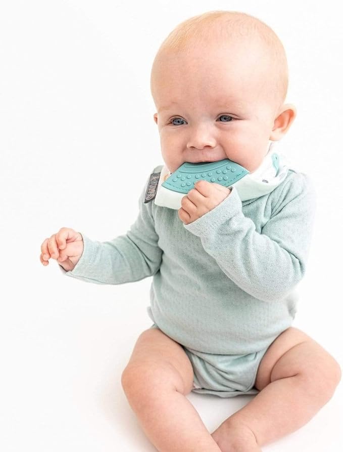 Cheeky Chompers Neckerchew Teething Bib, 2-in-1 Bandana Style Bib w/Food Grade Silicone Teether