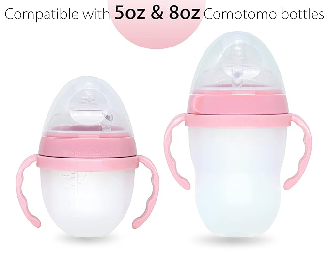 Baby Bottle Handles for Comotomo 5 Ounce & 8 Ounce Silicone Baby Bottles, Compatible Comotomo Bottle Holder for Baby, Pack of 2, Pink