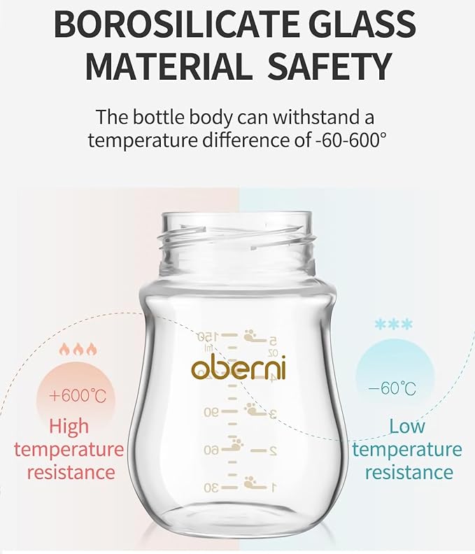 Oberni Glass Baby Bottles,Anti Colic Breastfeeding Bottle with Natural Response Nipple Size S,Wide Neck Slow Flow Baby Bottle for Baby,Newborn,Preemie 0-3 0-6 Month,BPA Free (Pink, 1 Pack, 4 Ounce)