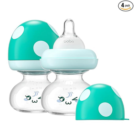 YOHKOH Newborn Glass Baby Bottles with Slow Flow Nipple for 0+ Months, Wide Neck Feeding Bottle, 2.7oz/80ml (Blue, 2.7oz (Pack of 2))