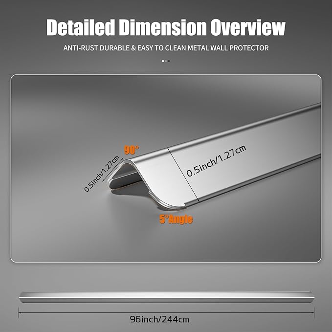 304 Stainless Steel Wall Corner Guards (10, Silver, 0.5x0.5x96) No adhesivey