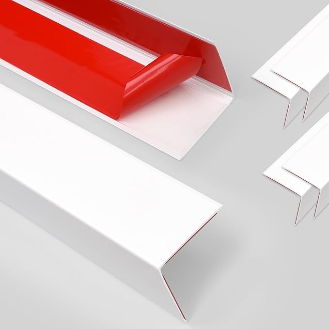 4Pack Aluminum Metal Corner Protector, 45″x 1″ Peel and Stick L Molding Corner Guards with 90° Angle, for Wall Door Frame Cabinet Furniture Baseboard Protection and Decoration (White)