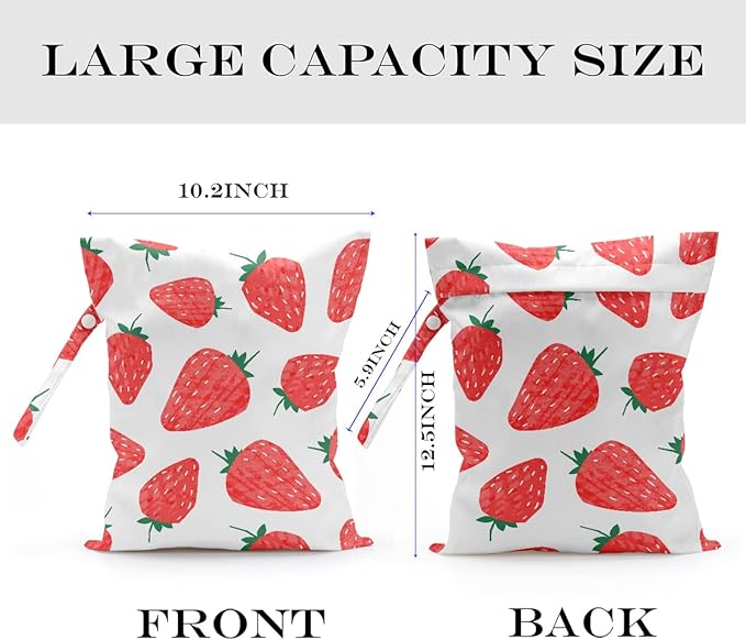 Wet Bag, Wet Dry Bag, Wet Bag for Swimsuit, Travel, Beach, Pool, Diapers, Dirty Yoga Gym Clothes, Makeup Bag, Waterproof Reusable Fruit Decor Orange Strawberry