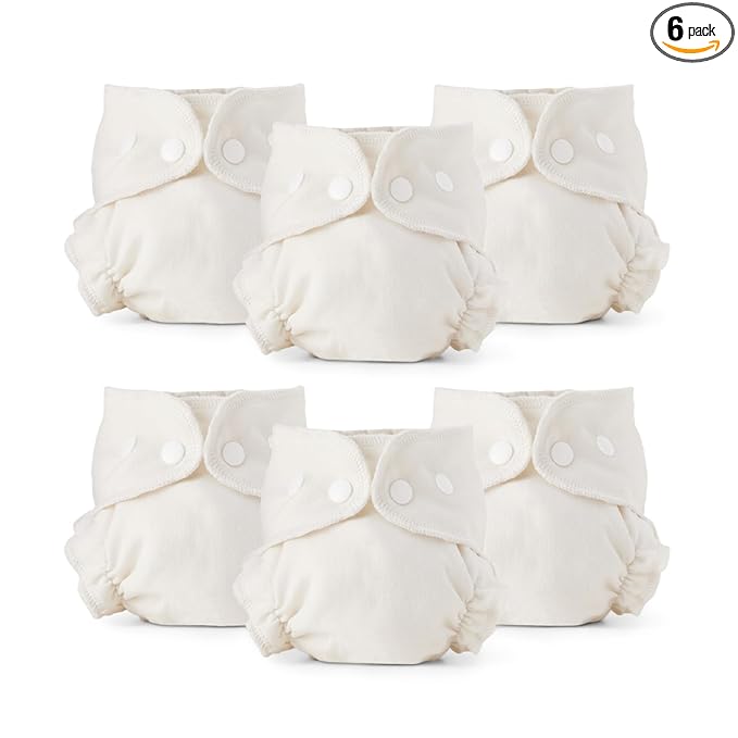 Esembly Cloth Diaper Inner - Organic Cotton Fitted Diaper- Soft, Ultra-Absorbant, Trim-Fitting Layer to Pair with Waterproof Outer for Blowout-Proof Diapering - 6-Pack, Size 1 (7-17lbs)