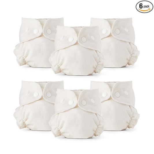 Esembly Cloth Diaper Inner - Organic Cotton Fitted Diaper- Soft, Ultra-Absorbant, Trim-Fitting Layer to Pair with Waterproof Outer for Blowout-Proof Diapering - 6-Pack, Size 1 (7-17lbs)