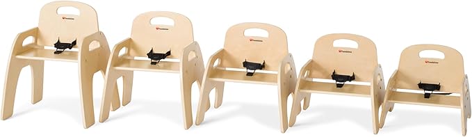 Foundations Simple Sitter Low Wood Feeding Chairs Multipack, Wide No-Tip Base, Adjustable Safety Harness, Stackable Wood Toddler Chairs with Wipeable Finish, 2 Pack, 11 inch
