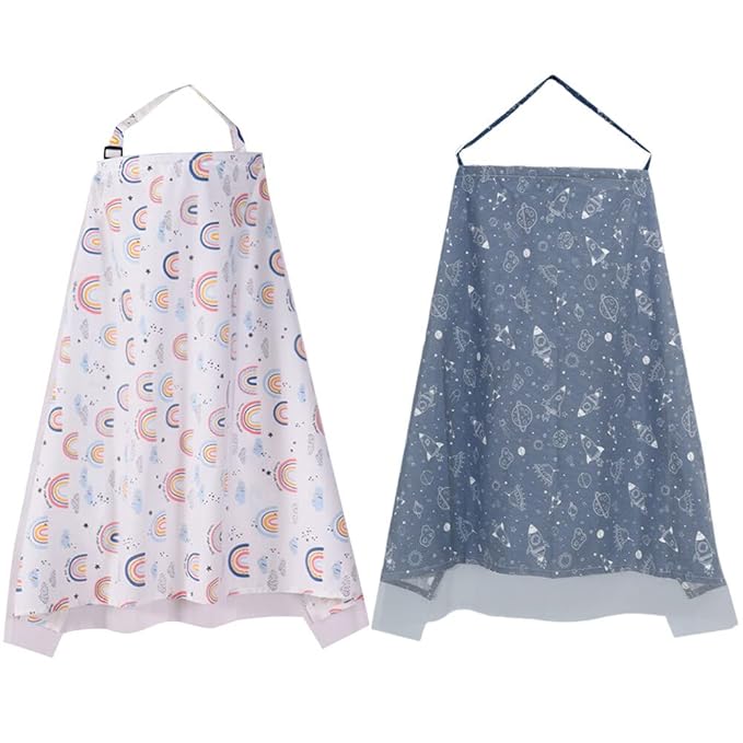 2 Pack Baby Nursing Cover with Wire Hoop Full Privacy Breastfeeding Cover Breathable Light Weight Breastfeeding Apron Cover Car Seat Canopy Summer Cotton Nursing Scarf with Adjustable Buckle