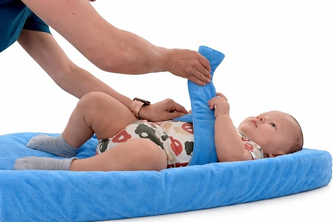 Anti Roll Changing Pad Cover, Ultra Soft Unisex Changing Table Covers, Patented Secure Strap, Mom's Choice Award Winner (Blue)