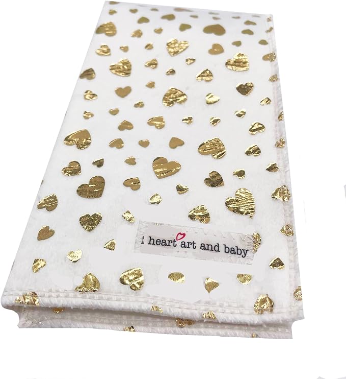 Infant Burping Cloth, Burp Cloths for Baby Boy or Girl, Soft and Absorbent - Cotton Reusable Spit Up Rags, XLarge, 1 Count (Gold Foil Hearts)