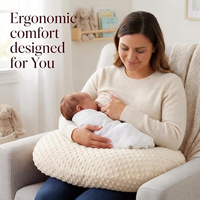 Nursing Pillow, Breastfeeding Pillows with Removable Cover for Mom with Breathable Filling, Ergonomic Baby Feeding Essentials for Bottle and Breastfeeding (Beige)