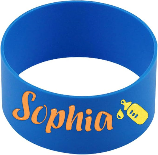 2 Pcs Personalized Water Bottle Labels Waterproof Bottle Name Bands Non-Slip Silicone Daycare Essentials Cute Sippy Cup Strap for Kindergarten School
