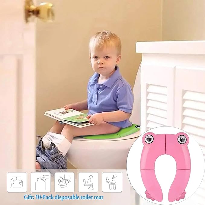 Reusable Portable Kids Potty Training Toilet Seat with Soft Cushion - Toddler Toilet Chair Attachment for Travel, Adjustable Potty Seat - Perfect for Toddlers (Pink)