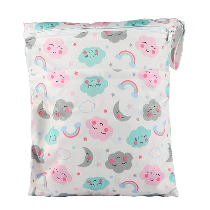 Wet Dry Bag Baby Cloth Diaper Nappy Insert Bag Reusable Washable(Moon Cloud Rainbow)