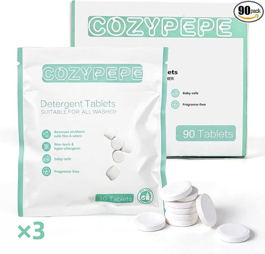 Baby Bottle Washer Detergent Tablets, 90 Count Fast-Dissolving Gentle Formula, Removes Milk Residue Grease & Odor, Compatible with All Brands, for Washer Sterilizer Dryer