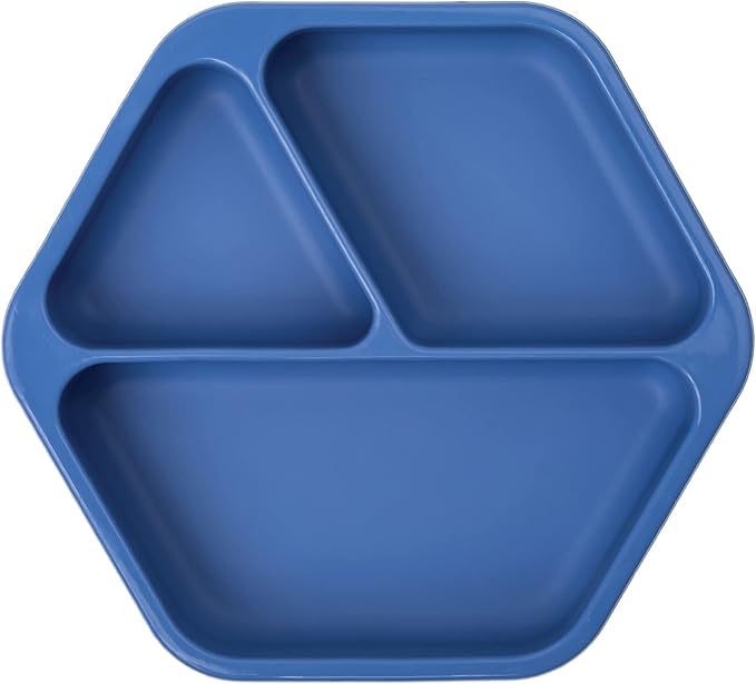 Tiny Twinkle Silicone Suction Baby Plate, Suction Grip Divided Dish for First Foods and Self-Feeding Toddlers, Baby Led Weaning Supplies for Independent Eating (Indigo Plate)