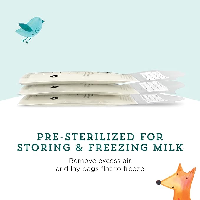 Amazon Brand - Mama Bear Breastmilk Storage Bags, Pre-Sterilized, BPA Free, Double Zips, for Refrigeration and Freezer Storage, 100 Count, 6 fl oz (Pack of 12)