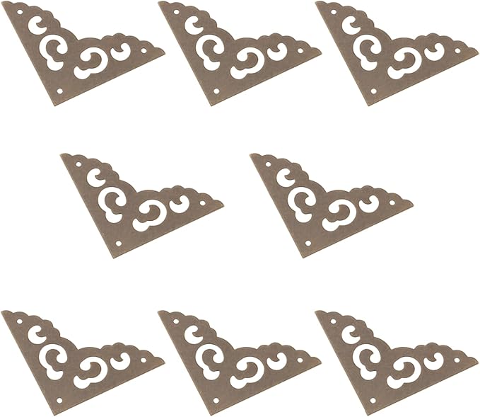 8PCS Openwork Decorative Corner Protector Side Length 5cm Bronze Jewellery Box Chinese Medicine Cabinet Corner Protector for Gift Boxes Books Table Frame Flat Corner Bracket