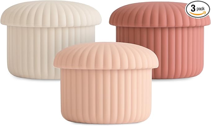 mushie Silicone Baby Food Containers (Pink Combo) | 4 oz, 3 Pack Set | Reusable Storage Jars with Lids | Microwavable Dishwasher and Freezer Safe