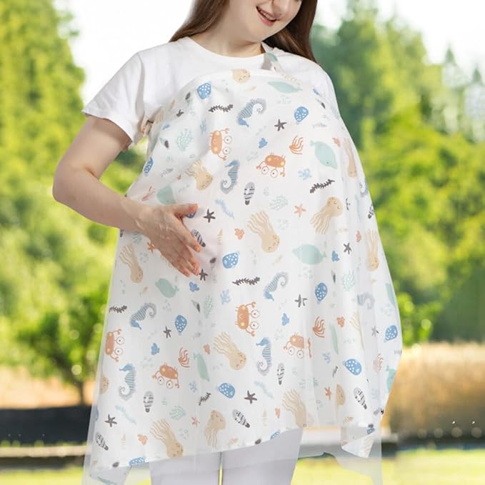 2 Pack Baby Nursing Cover with Wire Hoop Full Privacy Breastfeeding Cover Breathable Light Weight Breastfeeding Apron Cover Car Seat Canopy Summer Cotton Nursing Scarf with Adjustable Buckle